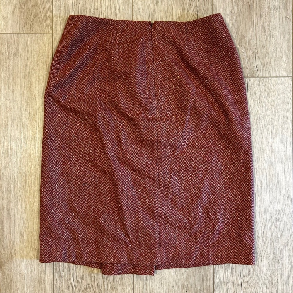 Lena Gabrielle Rust Orange Herringbone Wool Blend Pencil Skirt Size 8 Tweed